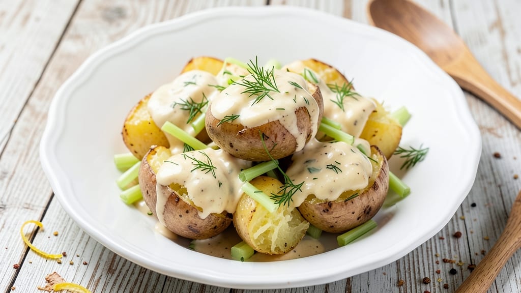 Potato Salad Recipe Using Baked Potatoes: Warm, Fluffy Potatoes With Herby Mayo Twist