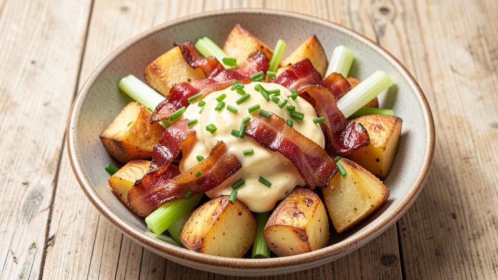 Baked Potato Salad with Bacon Recipe: Smoky Crispy Bits and Creamy Mayonnaise Magic
