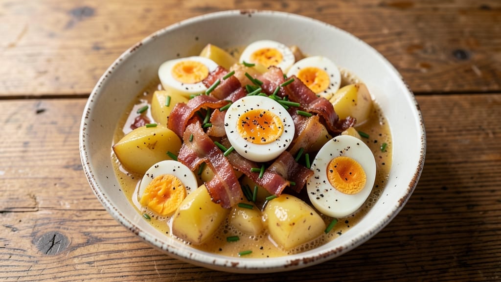 Old Fashioned German Potato Salad Recipe with Bacon: Crunchy Bacon Bites and Tangy Vinegar Magic