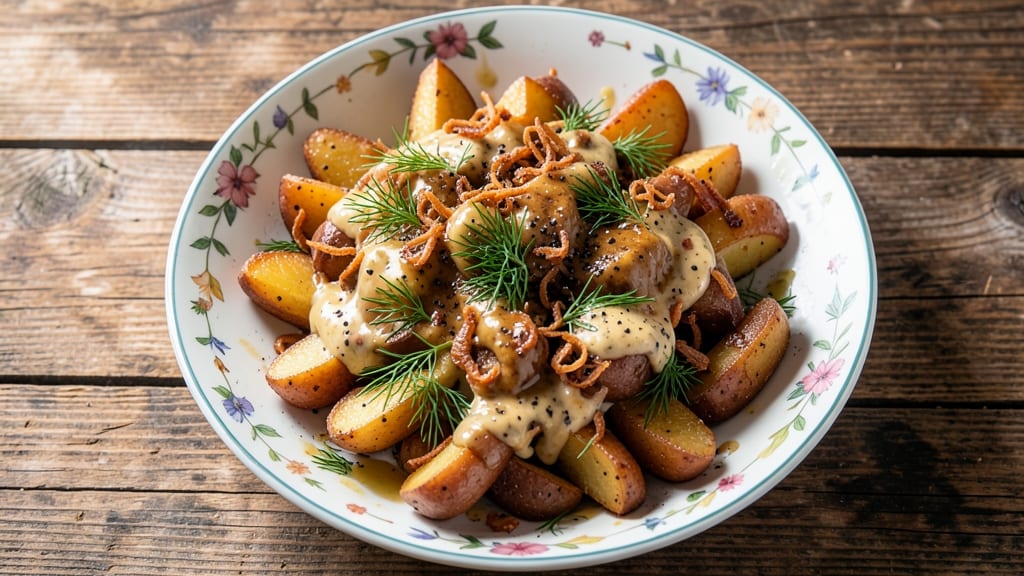 German Potato Salad Recipe From Germany: Crispy Mustard and Vinegar Bites With Warm Potatoes