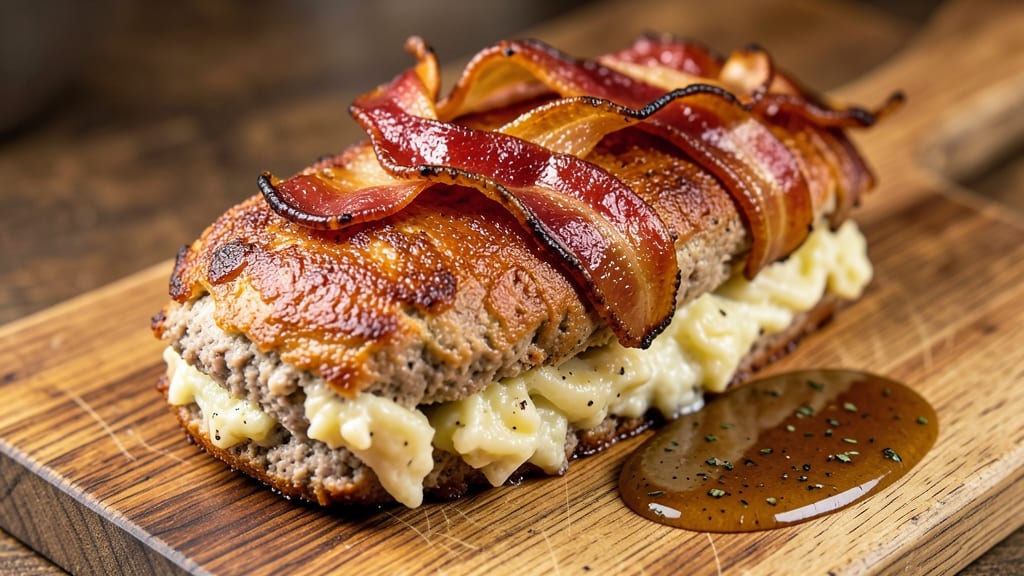Bacon-Wrapped Mashed Potato Stuffed Meatloaf Recipe: Crispy Crust, Creamy Loaded Centers