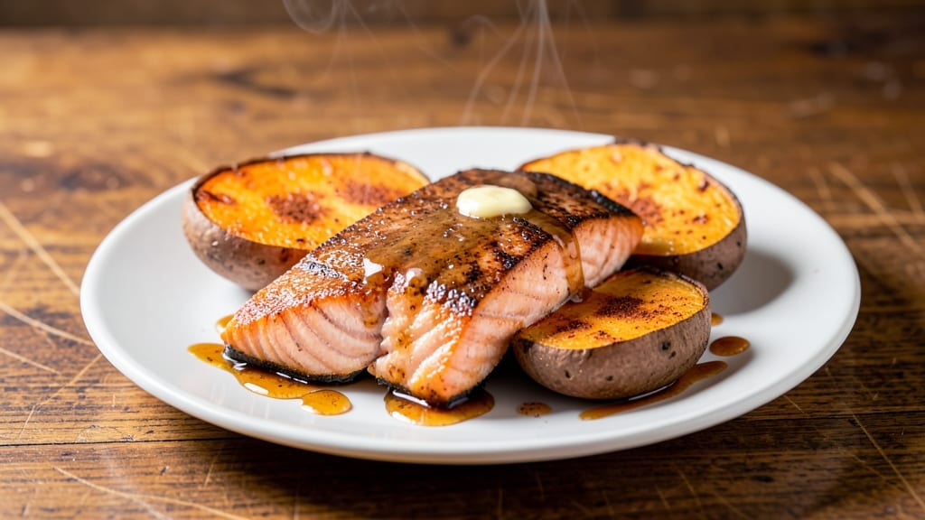 American Journey Salmon and Sweet Potato Recipe: Pan-Seared Salmon with Caramelized Sweet Potato Mash