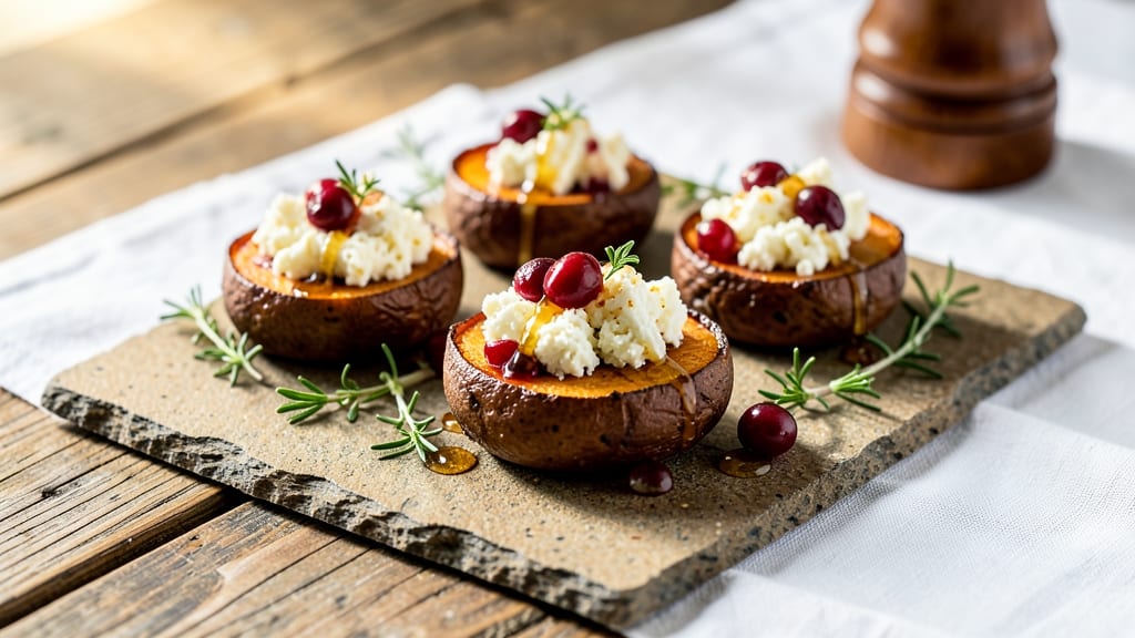 Sweet Potato Rounds With Goat Cheese And Cranberries Recipe: Bite-Sized Elegance With Tart-Sweet Balance