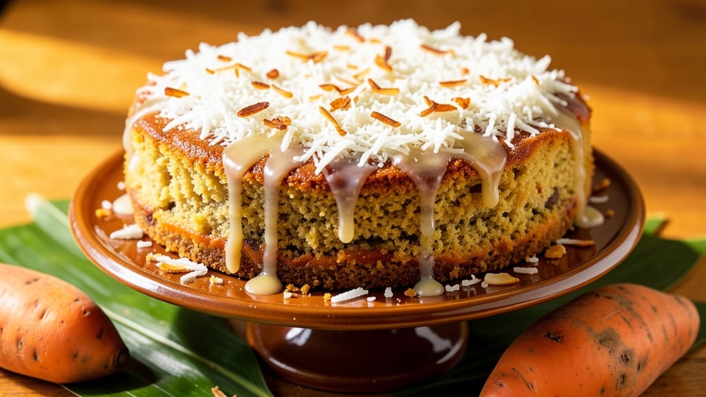 Sweet Potato Coconut Cake Recipe: Tropical Moisture With Crispy Coconut Crown