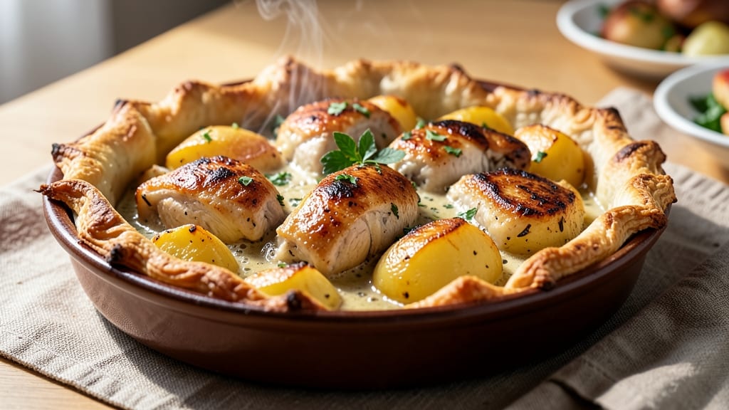 Baked Potato Chicken Pot Pie Recipe: Crispy Lattice Crown Over Savory Mashed Filling