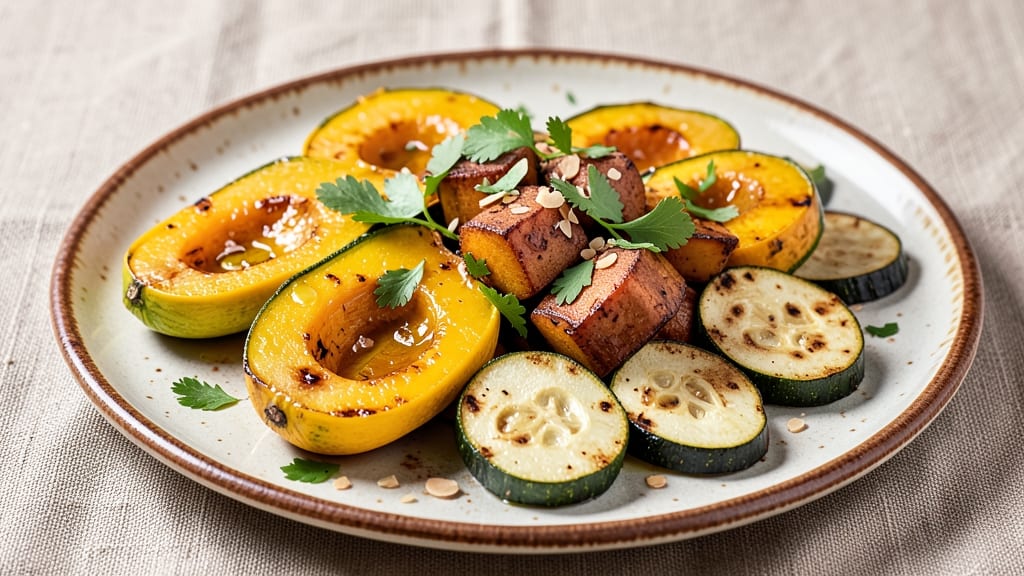 Yellow Squash, Zucchini, and Sweet Potato Recipe: Caramelized Trio With Herbal Crunch