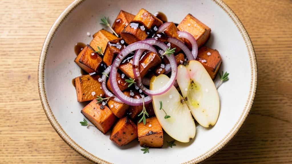 Sweet Potato Pear and Red Onion Recipe: Autumn-Inspired Roasted Medley With Caramelized Edges