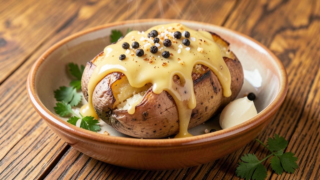Baked Potato with Garlic Butter Recipe: Flaky Skin and Rich Garlic-Infused Creaminess
