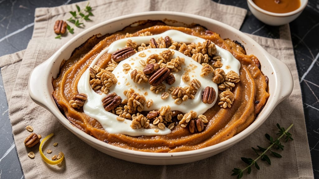 Sweet Potato Casserole Recipe Please: Crunchy Streusel Crown Over Spiced Cream Cheese