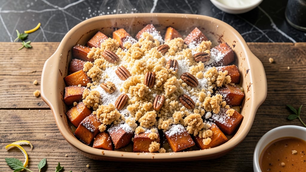 Sweet Potato Casserole Streusel Recipe: Crispy Streusel Crown Over Creamy Spice Base